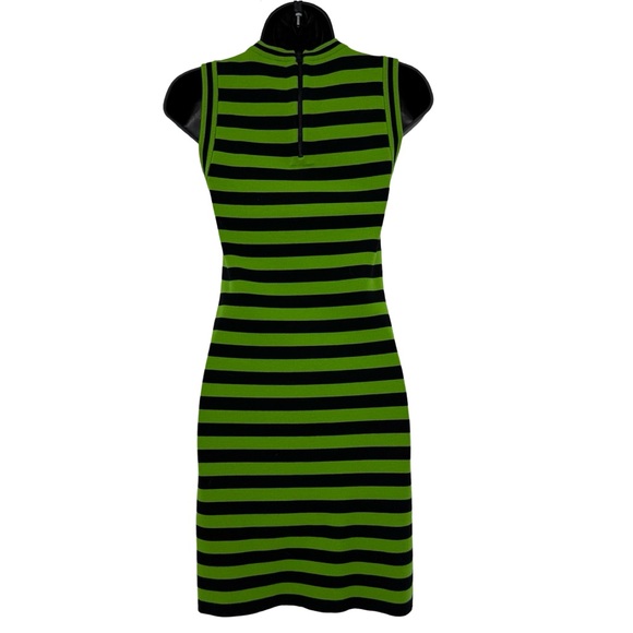 Alice + Olivia Landi Striped Wool Blend Mini Dress in Parrot / Black | Medium - Picture 10 of 10